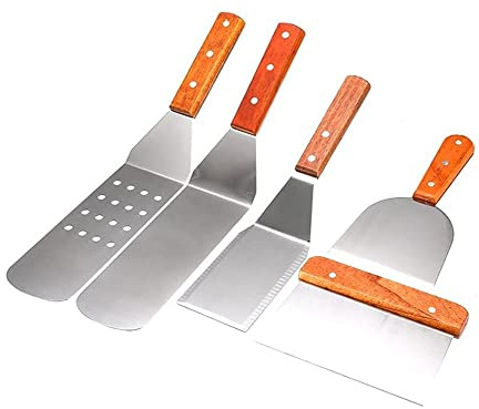 Grillverktyg, Grillverktygsset Platt stekhällstillbehör Grillspatelset med skrapa, långa/korta spatlar Utomhusgrillverktyg