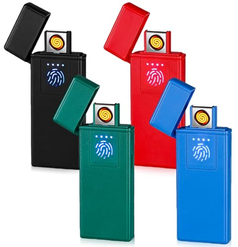 4 mecheros electrónicos USB, encendedor eléctrico USB con sensor de huellas dactilares, encendedor táctil, encendido de doble cara, encendedor de tormenta sin llama, con caja de regalo