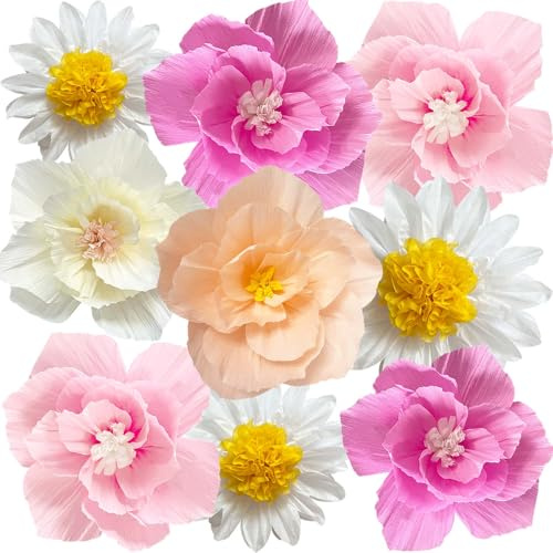 ANSOMO Pink Daisy Tissue Paper Pom Poms Party Decorations Flowers