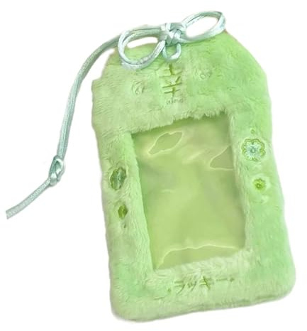 TEMOOUES Housse de protection en peluche pour cartes photo, cartes de crédit, 7,6 cm, protection pour le quotidien, Vert