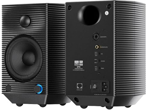 FiiO SP5 Active Studio Monitor Speakers, 5.25” 2-Way Aluminum Bookshelf Speakers with XLR Balanced Input, 120W Power, LDAC Bluetooth, App Control for Home & Studio (Black)