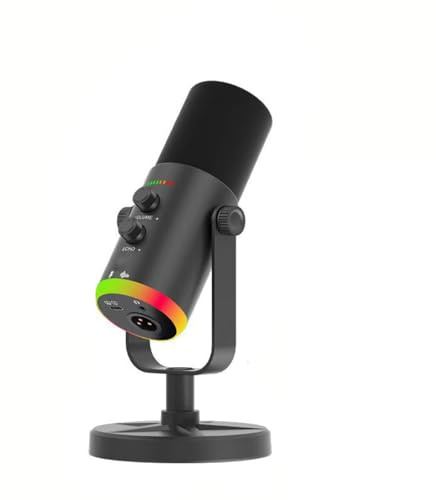 Annadue USB-mikrofon för PC-spel, Kondensatormikrofon RGB med Stativmikrofon, Inspelningsmikrofon för Dator och Bärbar Dator, Bordsmikrofon för Podcast och Streaming och Youtube (Svart)