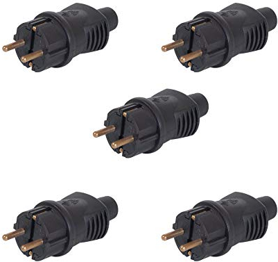 5 Stück Gummi-Schuko-Stecker, Schukostecker 220V, IP44 schwarz
