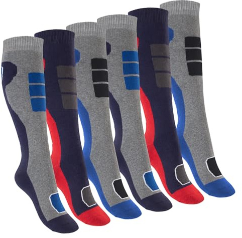 Footstar Kinder Outdoor Kniestrümpfe (6 Paar) Bunte Strümpfe mit Thermo-Effekt - Variante 2 Blau Rot 27-30