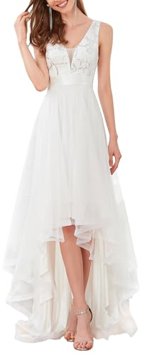 Ever-Pretty Robe de Cocktail Femme Longue Asymétrique High Low Col V Tulle Paillettes Soirée 00793