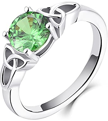 YL Keltischer Ring 925 Sterling Silber April Geburtsstein Grün Zirkonia Solitaire Ring Verlobungs-Ehering für Brautfrauen Women(Größe 62）