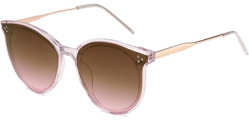 SOJOS Retro Vintage Sonnenbrille Damen Hochwertige Runde Cateye Brille Übergroß UV 400 Schutz mit Federscharnier, Brilletuch und Brillenbeutel DOLPHINKlar Rosa/Gradient Grau&Rosa
