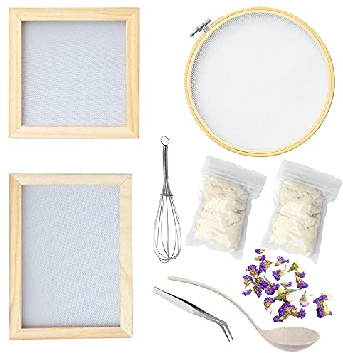 Cayway 9 Pack Holzpapierherstellung für DIY Trockenblumen Papier Handwerk, 3 Pack Mischen Rahmen Getrocknete Blumen, Getrocknete Blumen, Löffelrührer und Pinzette für DIY Trockenblumen Papier Handwerk