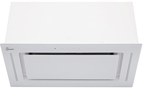 GURARI hotte de plafond GCH E 217 WH 52 Prime, hotte aspirante 52 cm, verre blanc, 1000m³/h, aspiration très puissante, 3 niveaux, hotte aspirante, air extrait/air recyclé