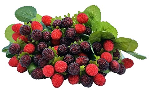M2cbridge 4 pezzi di fragole artificiali lampone rosso lampone frutta finta mora puntelli decorazione da tavolo (rosso con nero)