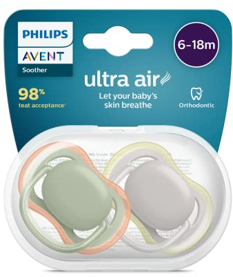 Philips Avent Ultra Air Schnuller, 2 Stück, BPA-freie Schnuller für Babys im Alter von 6–18 Monaten (Modell: SCF085/20)
