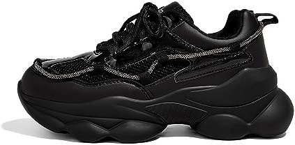 LUCKY STEP Women's 90s Chunky Sneakers Sparkly Bling Rhinestone Rope Platform Casual Thick Dad Rave Walking Shoes (Black,9 B(M) US)