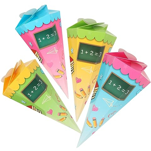 com-four® 4X Schultüte 30cm, Geschwisterschultüten aus Pappe, Faltbare Zuckertüte für die Einschulung zum Schulanfang, Geschenkverpackung für Schulanfänger