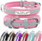 Senristar Personalised Reflective Dog Collars with Neoprene Padded,Custom Engraved Dog Collar with Name Plate for Small Medium Large Dogs (XL,Pink)