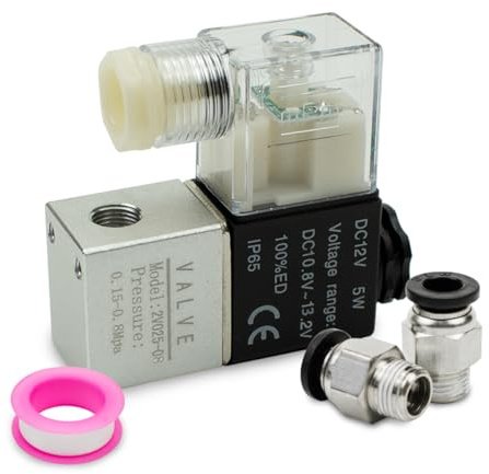 Innfeeltech 1 st elektrisk pneumatisk magnetoidventil 2V025-08-DC12 V 2-vägs 2-vägs 2-vägs BSP 1/4 med 2 st PC6-02 och 1 röd teflonband