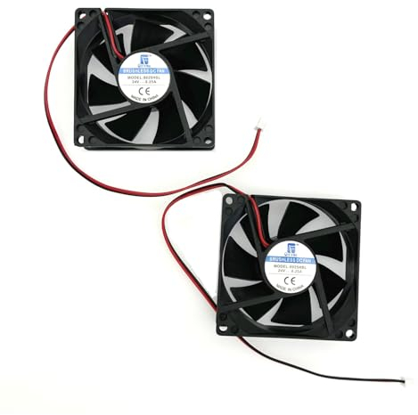 JZK 2 Unidades de 80 x 80 x 25 mm, 2 Polos, CC 24 V, Mini Ventiladores Con Cables, 8025, Silencioso de 80 mm, 8 cm, Sin Escobillas, Para Carcasa de PC