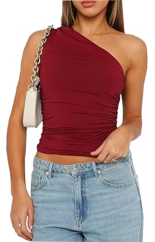 ROFUSSO Débardeur D'été pour Femmes Top sans Manches Asymétrique Sexy Chemises Moulantes Y2K T-Shirt Asymétriques Top Cami Basique Solide Tendance