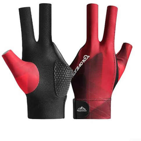 HEBEOT Elastischer Snooker-Handschuh, 3-Finger, Spandex, Schießhandschuh, lindernde Kompression, stabiler Griff (Rechtsrot)