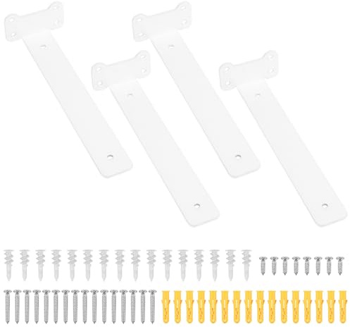 4 Pcs Soporte Estanteria Pared Blanco, 260mm Soporte Baldas Pared, Soportes para Estanterías Metalica, Soportes Flotantes para Estantes, Escuadras para Estanterias, Soporte para Baldas de Madera
