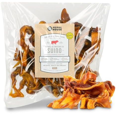 Animal House - Snack Naturale per Cani BARF ai Ritagli di Orecchie Suine, Delizia Proteica Europea per il Benessere del Tuo Amico a Quattro Zampe (500 GR, RITAGLI ORECCHIE SUINE)