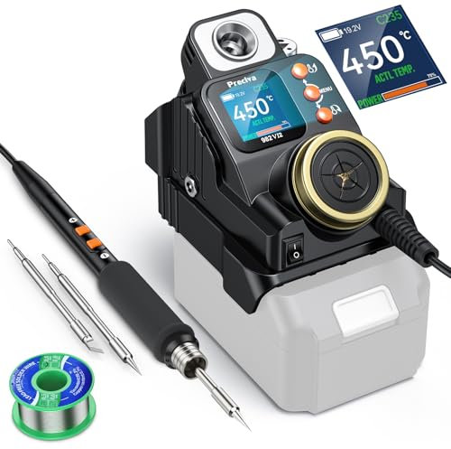 Preciva Cordless Soldering Station, 50W Digital Display Soldering Iron Kit 90-450℃ Adjustable, Rapid Heating with 2 Tips - Compatible 18-20V Battery for DIY, Appliance Repair(Battery Not Included)
