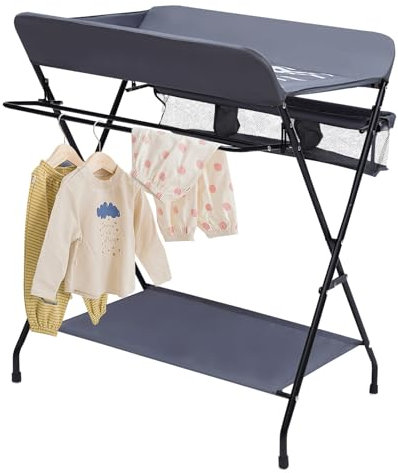 Wickeltische & -kommoden, Baby Wickelkombi Klappbare Wickelkommode Mobile Wickeltisch Kinder Wickelauflage, zum Wechseln von Kleidung und Windeln, Trocknen von Kleidung, 80 * 63cm Dunkelgrau