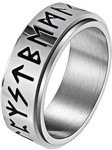 JewelryWe viking rädsla ring herrar: rostfritt stål herrring nordisk running fidgetring fidget ångest ring stressminskning roterande fingerring bandring punk hip hop armulett smycke silver storlek 67,