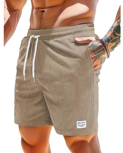 Jamron manchestershorts för män sommar elastisk midja casual sport löpning shorts med fickor