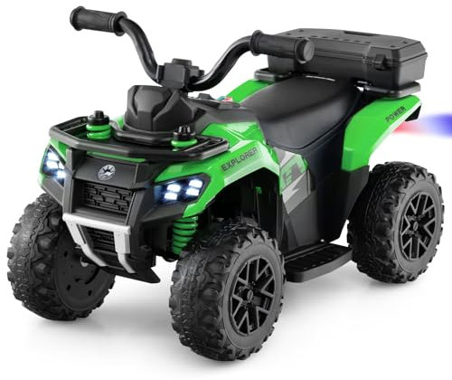 COSTWAY 6V Kids Electric Ride on ATV Car, Battery Powered Quad Bike with Horn, Music, Spray Function, LED Lights, Storage Basket, for 18 Months+ Old Boys Girls (Green)