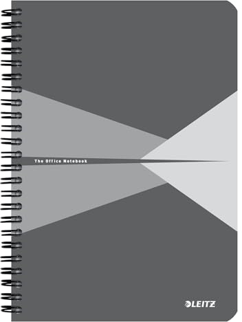 Leitz Office College Pad - Cahier A5 quadrillé avec reliure spirale, ouverture à 360 degrés, 180 pages / 90 feuilles de papier accrédité FSC 80 g/m², pour bureau et école, gris, 44581085