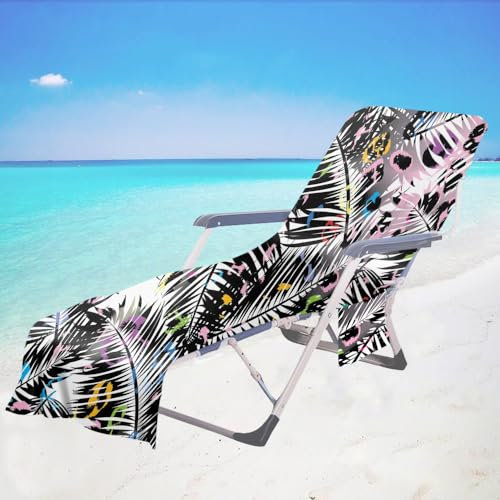 Surwin Housse de Chaise de Plage, Monstera Serviette de Plage Couverture Séchage Rapide Housse pour Chaise Longue de Jardin Protection Bain de Soleil pour Hôtel Piscine (Noir,75x210cm)
