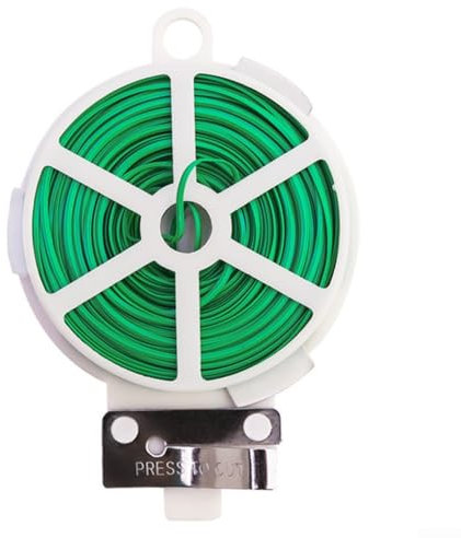 Support de plantes de jardin - Rouleau de 20 m - Avec cutter intégré - Fil d'acier recouvert de plastique vert - Corde de cerclage pour plantes, vignes, arbustes, fleurs