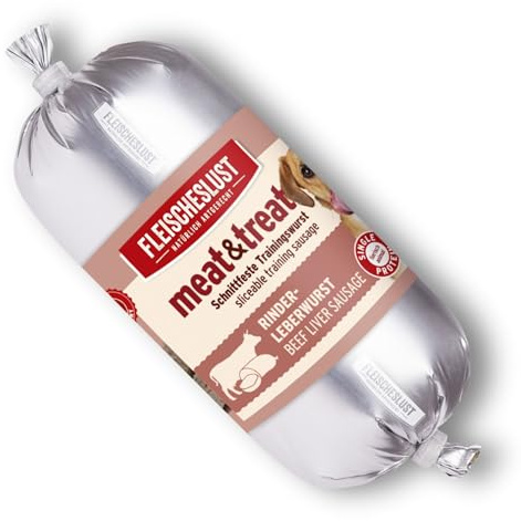 Fleischeslust Hundewurst, Meat&Treat Rinderleberwurst(15x200g), schnittfeste Trainingswurst, Hundefutter für ausgewachsene Hunde