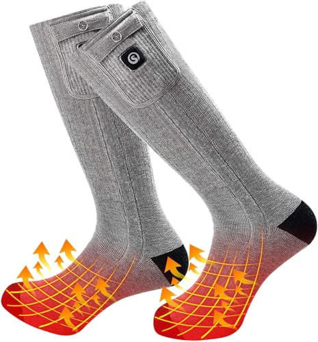 Calcetines con calefacción con batería de 7,4V 2200mAh, calcetines calefactables para mujer y hombre, 3 niveles de calor, 100% algodón, calcetines térmicos eléctricos para esquí, senderismo, trabajo y