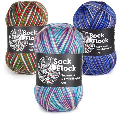4-Ply Sock Yarn 3-Pack 360g, New Zealand Wool, Superwash, 3 Colours
