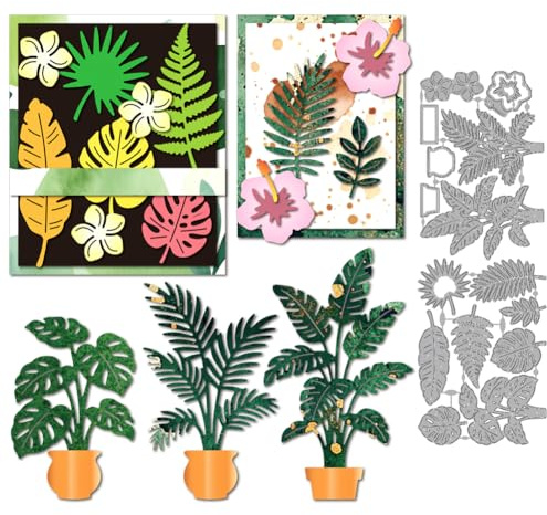 MAYJOYDIY Matrices de Découpe Métallique pour Plantes Tropicales Modèles de Découpe Feuille Plante en Pot Fleur Gabarits de Gaufrage pour Création de Cartes Scrapbooking Décor d'Album