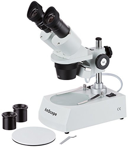 AmScope SE306R-PZ Kompaktes Stereomikroskop mit Mehreren Objektiven und abgewinkeltem Kopf, Metallsäulenständer, Halogenbeleuchtung Oben und unten, 20X-80X