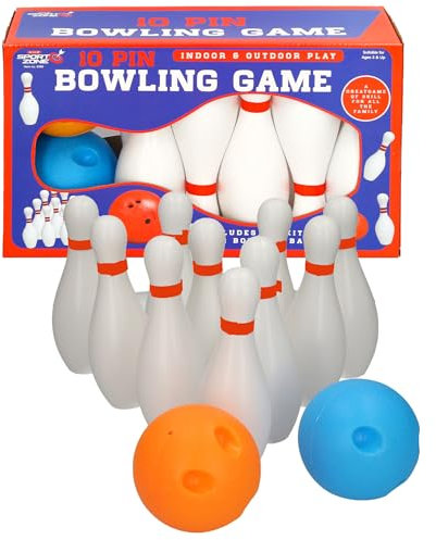Sport Zone 10 Pin Bowling Game Set, Indoor & Outdoor Play, Ages 3+, Includes 10 Skittles and 2 Bowling Balls