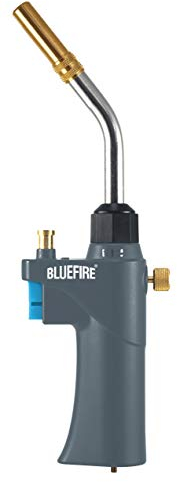 BLUEFIRE BTS-8090 Auto ON/OFF Trigger Start Heavy Duty Gas Welding Torch Head Cast Aluminium Adjustable Swirl Flame Hand Hold Portable Nozzle Fuel by MAPP MAP Pro Propane 1lb Tank Bottle (Torch)