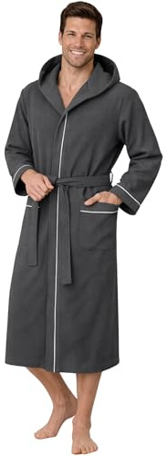 Morgenstern Accappatoio Cappuccio Uomo Leggero Nido d'Ape Cotone Vestaglia Estiva Grigio Taglia M