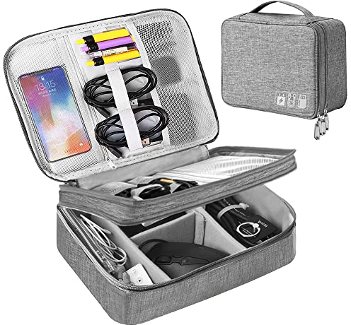 HCFGS Organizer Tasche, Reise Elektronik Etui 3 Schicht Grosse Kapazität Multifunktional Wasserdicht Stoßfest Case für Kabel, ipad, Ladegerät, Handy, Festplatten, Powerbank, etc (Grau)