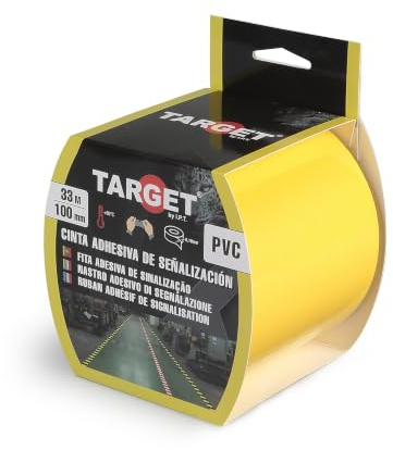 TARGET - Nastro di segnalazione adesivo, 33 m | per marcatura di pavimenti e oggetti, avviso di sicurezza (Giallo, 33 M X 100 mm)