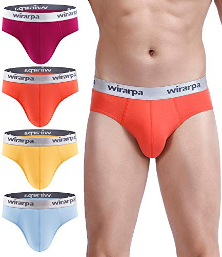 wirarpa Mens Briefs Underpants Cotton Soft Wide Waistband Underwear Basic No Fly 4 Pack Size L