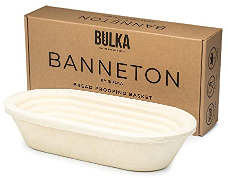 Bulka Oval 750g Groove Banneton Bread Proofing Basket Pressed Wood Pulp, Sourdough Proofing Basket - Non-Stick Batard Brotform Sourdough Bread Baking Supplies, Made in Germany.