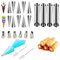 24 Cannoli Tubi Set stampi a forma di croissant in acciaio inox a forma di cono, per torte, a rullo, color crema, set di utensili per torte, con ugello per glassa e spazzola per la pulizia
