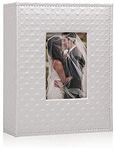 RECUTMS 200 Pocket Photo Albums 4x6 Small PU Leather Cover Picture Album Personalized Memory Photo Book for Wedding Family Baby Anniversary Graduation Travel Valentines Day Gifts(White)