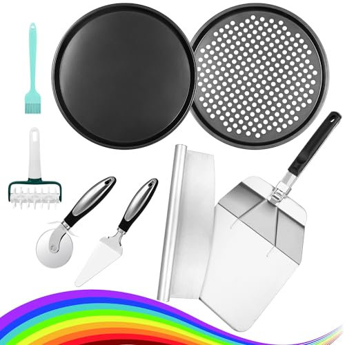 Fat-Cattie Pizza making kit,Pizza Peel Pizza Pan Set with 12Pizza Peel、12Pizza Pan、11Pizza Cutter Rocker(8PC)
