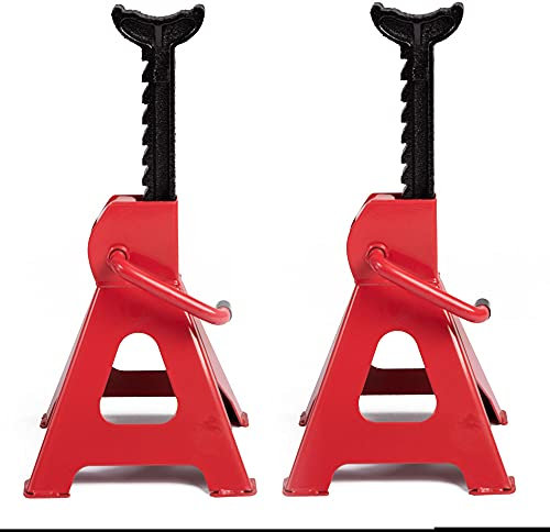 AMC Coppia di cavalletti portata da 3 tonnellate con 9 livelli regolabili per auto e moto con leva di sicurezza, Set di due cavalletti da sostegno officina, fai da te, professionale, domestico, garage