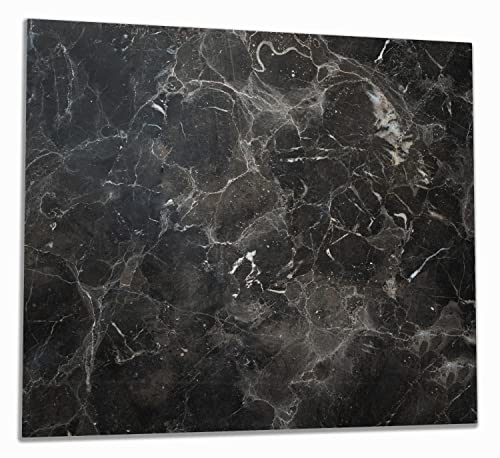 Wallario Herdabdeckplatte/Spritzschutz aus Glas, 1-teilig, 60x52cm, für Ceran- und Induktionsherde, Schwarze Marmor-Optik