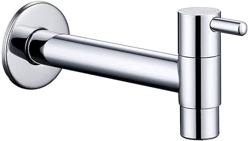 BINLUO Kaltwasserhahn Wandmontage, Kaltwasserarmatur für Mopp Pool, Waschmaschinenhahn, Wasserhahn Kaltwasser aus Chrom Finish Messing, Kaltwasserhahn Wandmontage Lang